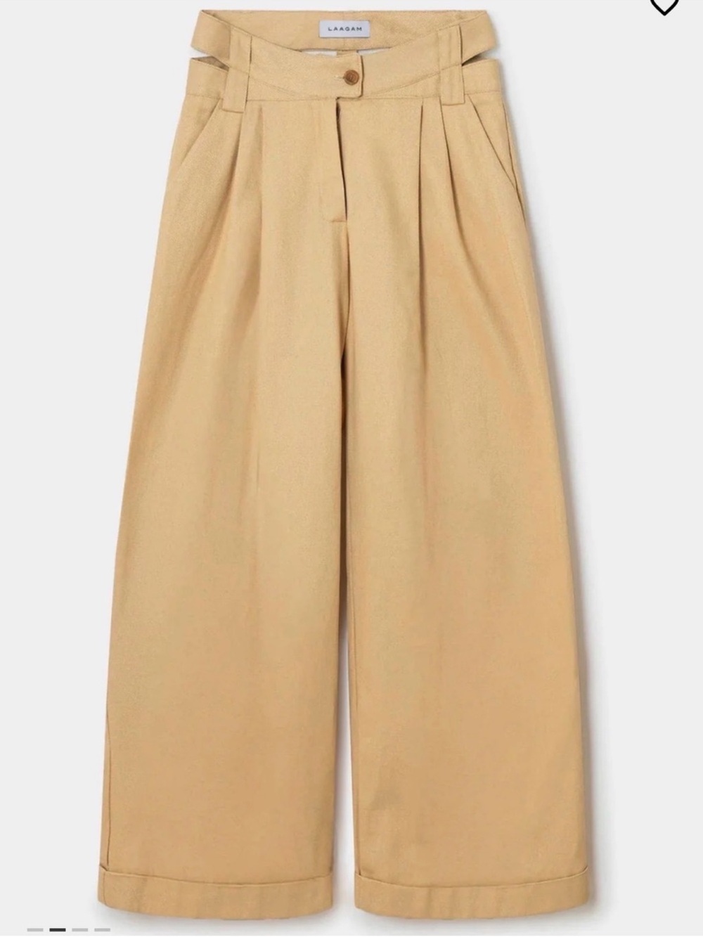 Ganni Wide-Leg Belted Trousers in Beige